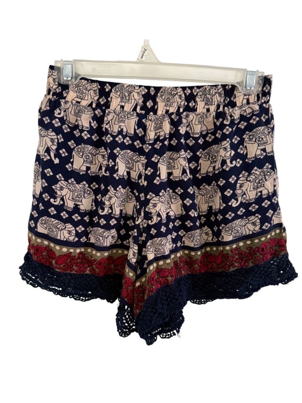 Womens Angie Boho Style Elephant Print Rayon Shorts Size Medium